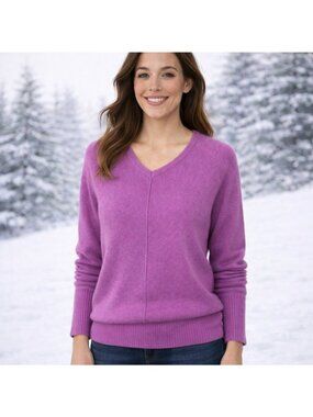 Athleta Womens Medium Purple V-Neck Sweater Long Sleeve Ribbed Hem